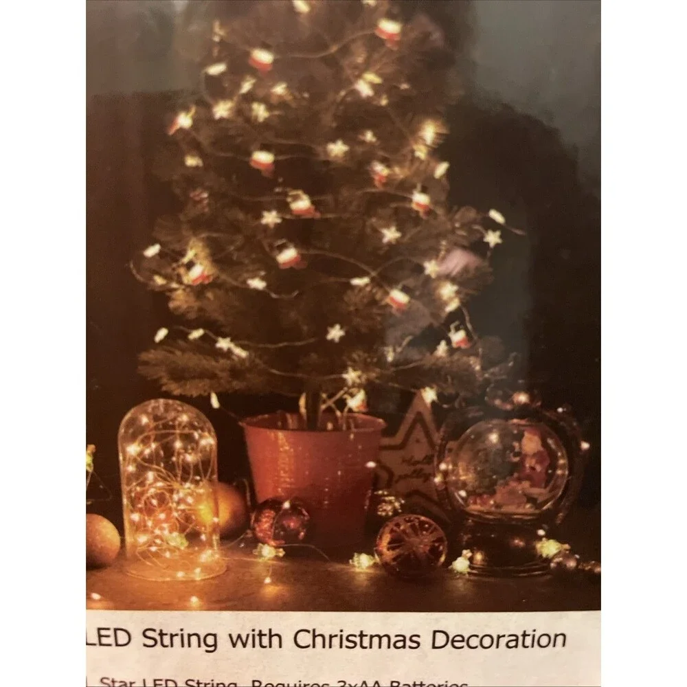 5 Pack Combo Led String With Christmas Decorations. Battery Operated, Timer